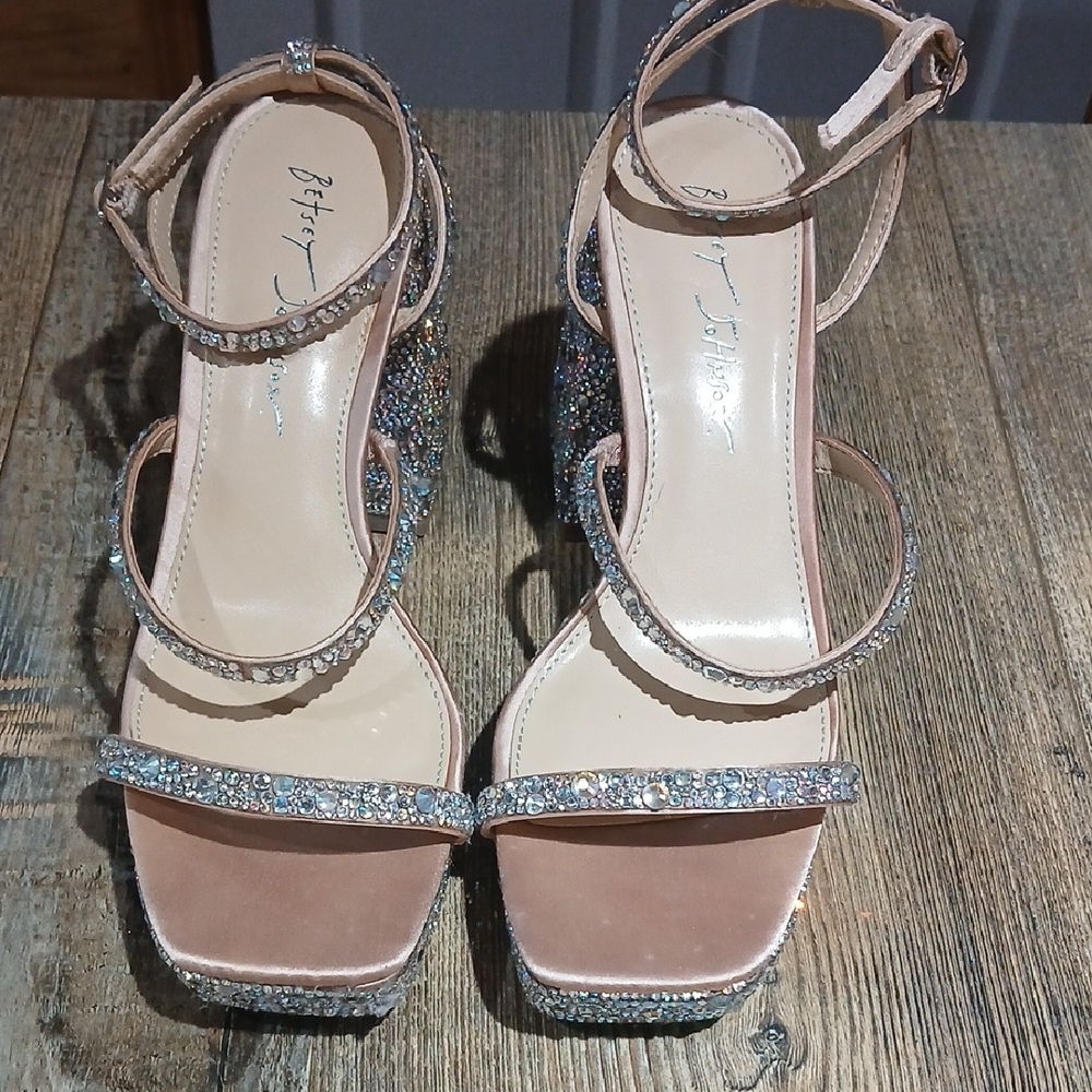 Betsey Johnson Blush Pink Glitter Strap Heels